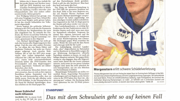 Schlagzeile vom 11.01.2014Der ÖVP-Trieb zur SelbstzerstörungSalzburger Nachrichten