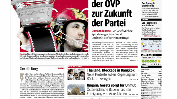 Schlagzeile vom 13.01.2014Krisentreffen der ÖVP zur Zukunft der ParteiKurier