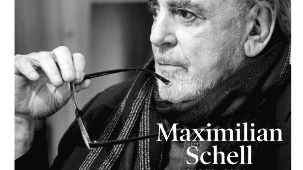 Schwarz-Weiß-Porträt von Maximilian Schell auf der Titelseite der Kleinen Zeitung vom 2. Februar 2014.