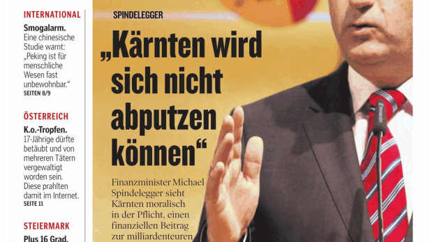 Michael Spindelegger auf einer Titelseite der Kleinen Zeitung zum Thema Kärnten.