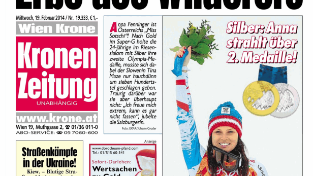Anna Fenninger bei den Olympischen Winterspielen 2014 in Sotschi mit ihrer Silbermedaille.