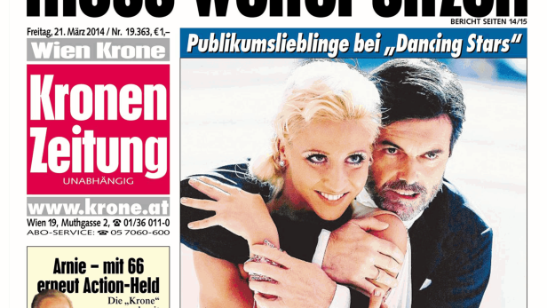 Titelseite der „Kronen Zeitung“ vom 21. März 2014 mit Artikeln über Dmytro Firtasch und „Dancing Stars“.