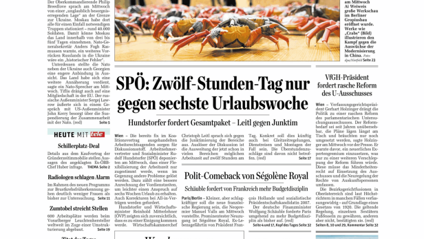 Titelseite der Zeitung „Der Standard“ vom 3. April 2014.