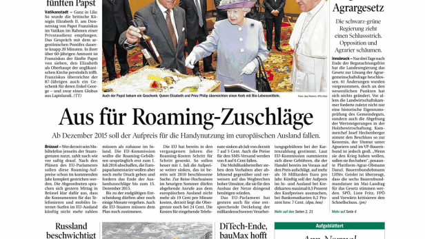 Titelseite der Tiroler Tageszeitung vom 4. April 2014.