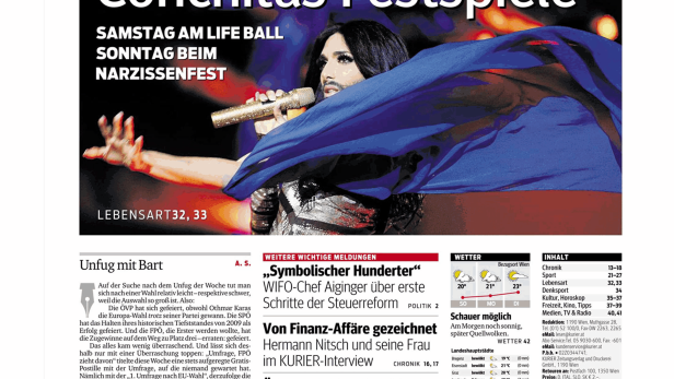 Titelseite des Kurier am Sonntag mit Conchita Wurst im Fokus.
