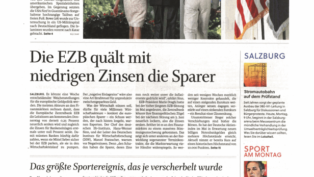 Titelseite der Salzburger Nachrichten vom 2. Juni 2014.