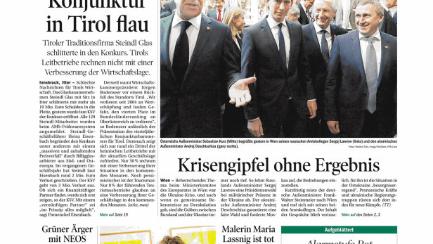 Schlagzeile vom 07.05.2014Steindl pleite, Konjunktur in Tirol flauTiroler Tageszeitung