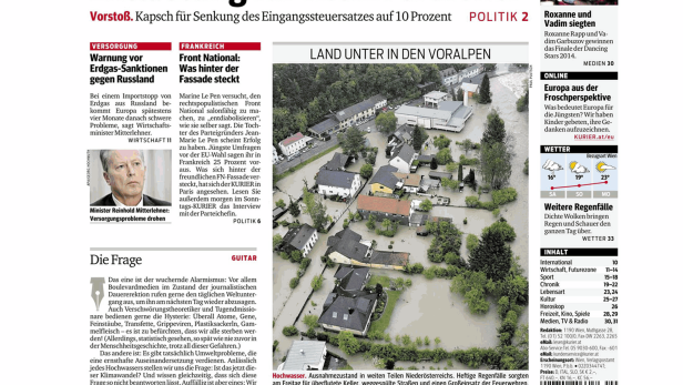 Ein Überschwemmungsgebiet in den Voralpen nach starken Regenfällen.
