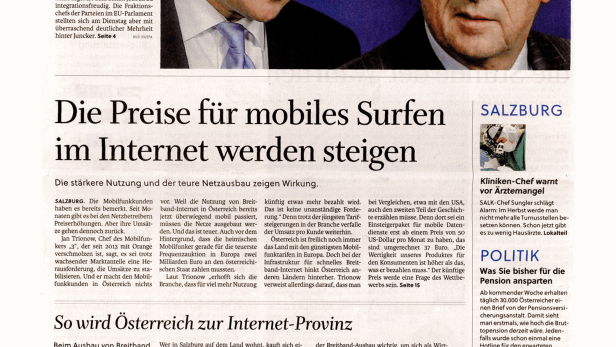 Titelseite der Salzburger Nachrichten vom 28. Mai 2014.
