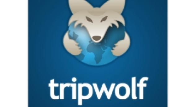 Das Logo von Tripwolf zeigt einen Wolfskopf, der eine Weltkugel umarmt.
