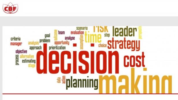 Eine Wortwolke zum Thema Entscheidungsfindung, Planung und Strategie.