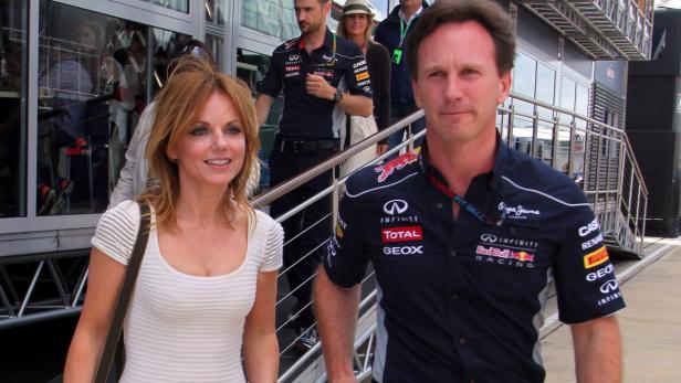 Geri Halliwell und Christian Horner bei einem Formel-1-Rennen.