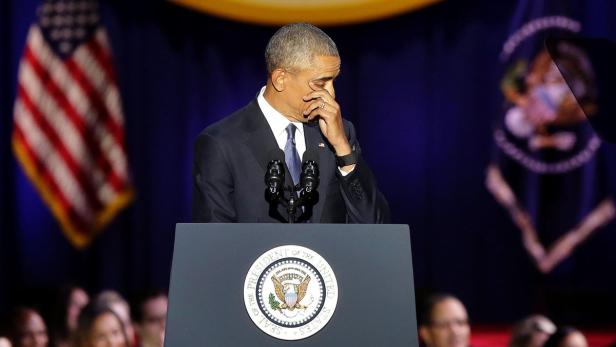 Präsident Barack Obama weint bei seiner Abschiedsrede