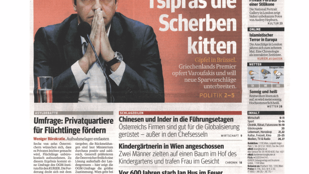 Schlagzeile vom 07.07.2015Heute muss Tsipras die Scherben kittenKurier