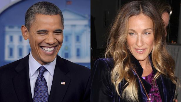 Ein geteiltes Bild von Barack Obama und Sarah Jessica Parker.
