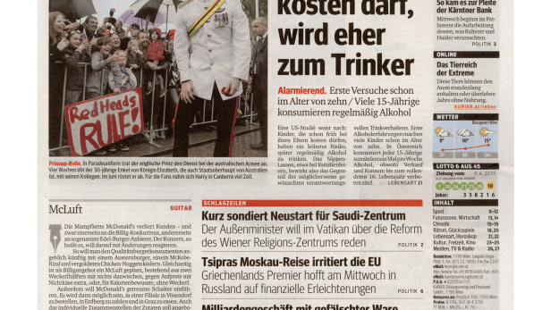 Schlagzeile vom 07.04.2015Wer als Kind kosten darf, wird eher zum TrinkerKurier