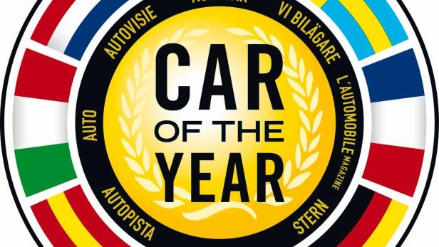 Das Logo für „Auto des Jahres 2016“ mit den Flaggen der beteiligten Länder.