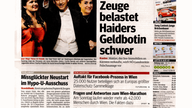 Schlagzeile vom 09.04.2015Zeuge belastet Haiders Geldbotin schwerKurier