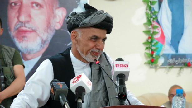 Ashraf Ghani bei einer Pressekonferenz in Afghanistan.