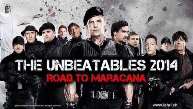 Das Filmplakat für „The Unbeatables 2014: Road to Maracana“ zeigt eine Gruppe bewaffneter Männer vor dem Hintergrund der Christusstatue in Rio.