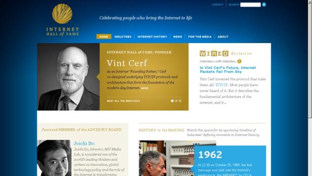 Die Webseite der Internet Hall of Fame mit einem Porträt von Vint Cerf.