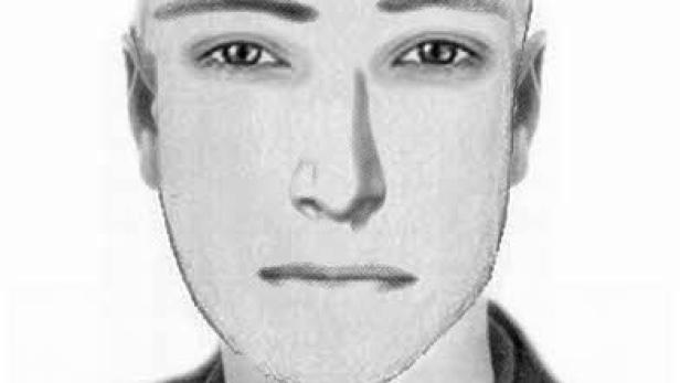Ein Phantombild eines Mannes mit kurzen Haaren und einem dunklen Jackett.