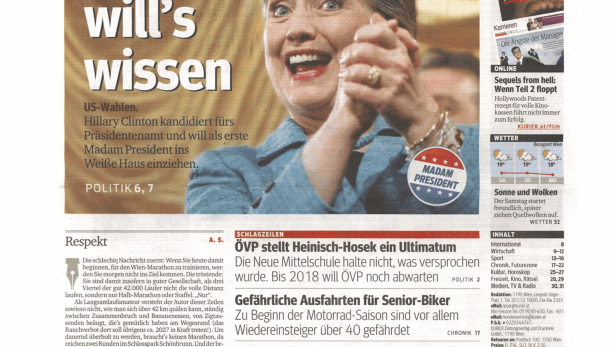Schlagzeile vom 11.04.2015Hillary will´s wissenKurier