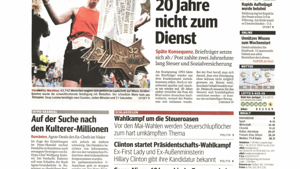 Schlagzeile vom 13.04.2015Postler kam 20 Jahre nicht zum DienstKurier