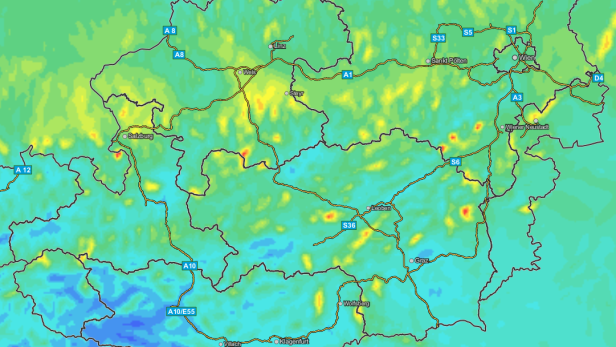 Eine topografische Karte von Österreich mit Städten und Autobahnen.