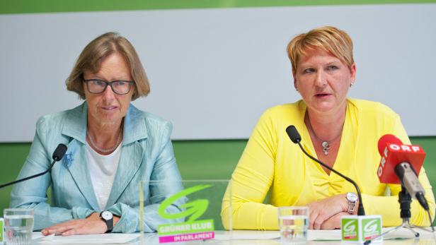 Klubobfrau der Grünen im NÖ Landtag Helga Krismer (re.) und Nationalrätin Gabi Moser brachten Vorschläge zum Landesrechnungshof