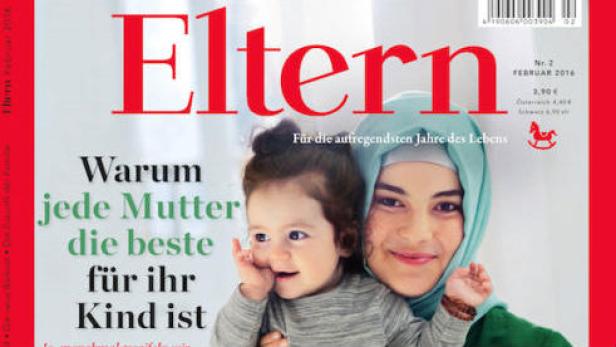 Das Cover der Zeitschrift „Eltern“ mit einer Mutter mit Kopftuch und ihrem Kind.
