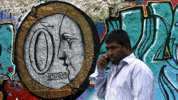 Null Euro, ein Hinweis auf die Staatskassen? Graffiti in Athen