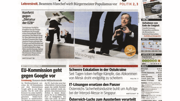 Schlagzeile vom 16.04.2015Roter Spitzen-Gewerkschafter stellt Häupl vor Wahl infrageKurier