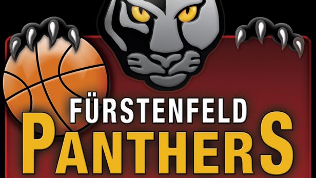 Das Logo der Fürstenfeld Panthers mit einem Pantherkopf, einem Basketball und dem Schriftzug des Vereins.