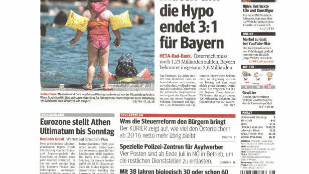 Schlagzeile vom 08.07.2015Match um die Hypo endet 3:1 für BayernKurier