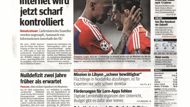 Schlagzeile vom 22.04.2015Handel im Internet wird jetzt scharf kontrolliertKurier