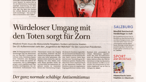 Titelseite der Salzburger Nachrichten mit einem Foto von Brigitte Hobmeier in einem roten Kleid.