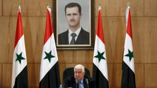Syriens Außenminister al-Moualem bei der Pressekonferenz am Samstag.