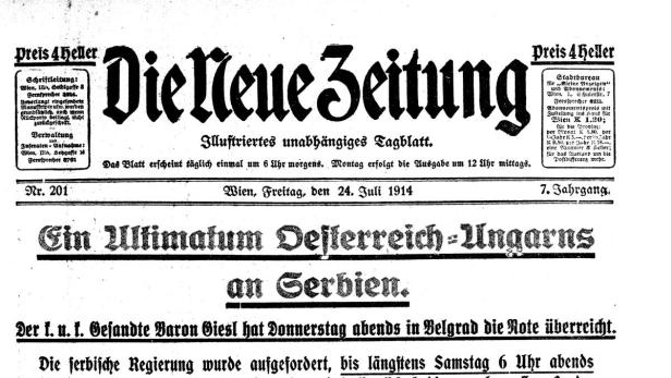 23. Juli: Österreich-Ungarn stellt Serbien ein Ultimatum