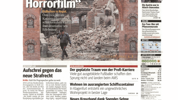 Schlagzeile vom 27.04.2015„Wie in einem Horrorfilm“Kurier