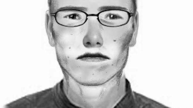 Ein Phantombild eines Mannes mit Brille und kurzer Frisur.