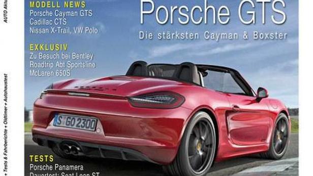 Die Titelseite von „AUTO aktuell“ mit einem roten Porsche GTS im Fokus.