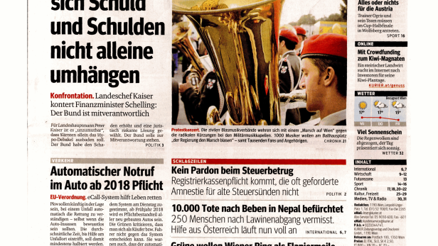 Schlagzeile vom 29.04.2015Kärnten lässt sich Schuld nicht alleine umhängen.Kurier