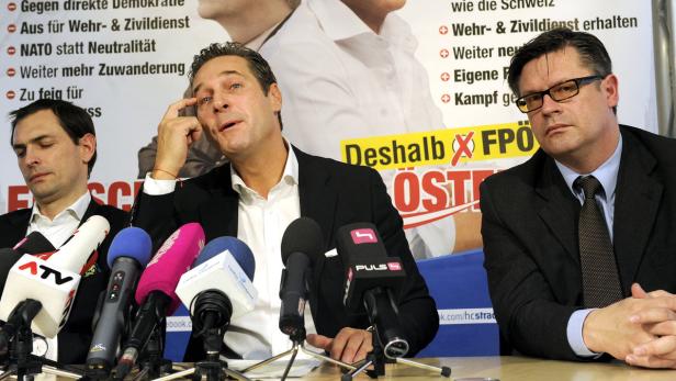 Strache glättete am Mittwoch den Streit zwischen Kärntens Parteichef Ragger (li.) und Klubchef Leyroutz.