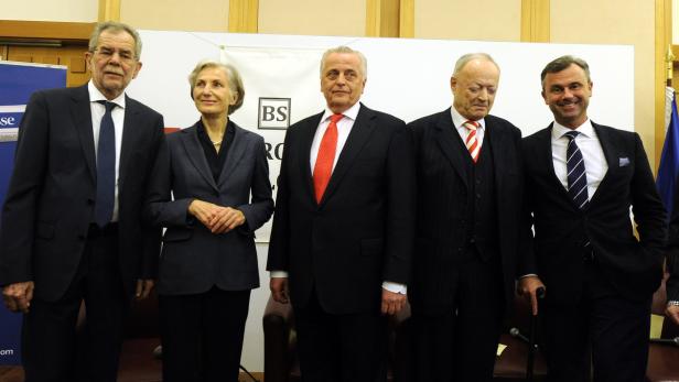 Hofburg-Kandidaten Van der Bellen, Griss, Hundstorfer, Khol und Hofer