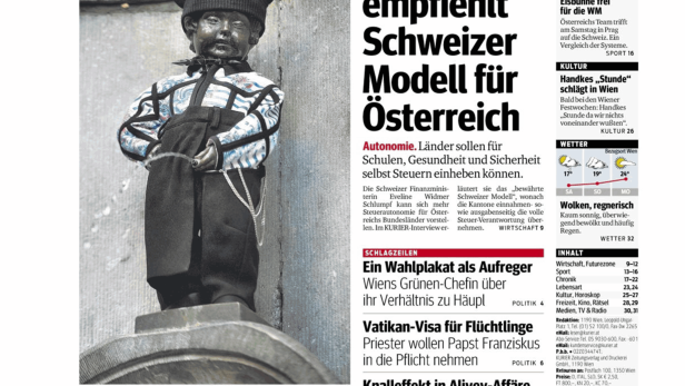 Schlagzeile vom 02.05.2015Ministerin empfiehlt Schweizer Modell für ÖsterreichKurier