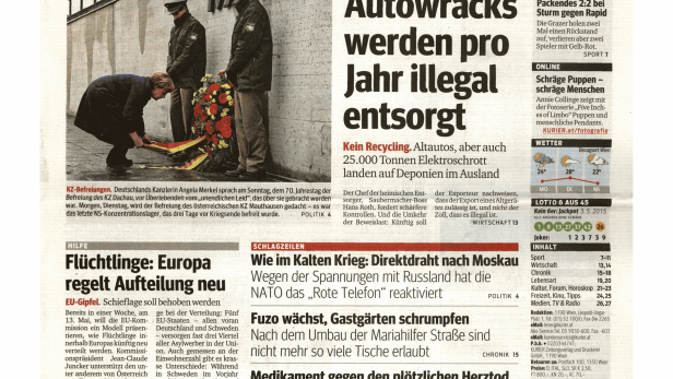 Schlagzeile vom 04.05.2015130.000 Autowracks werden pro Jahr illegal entsorgtKurier
