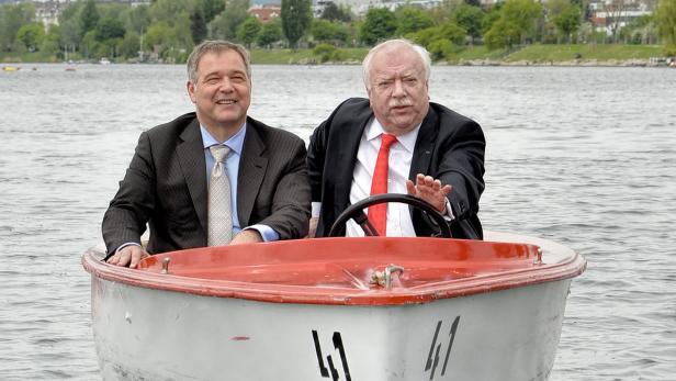 Walter Ruck und Michael Häupl auf Bootstour auf der Alten Donau