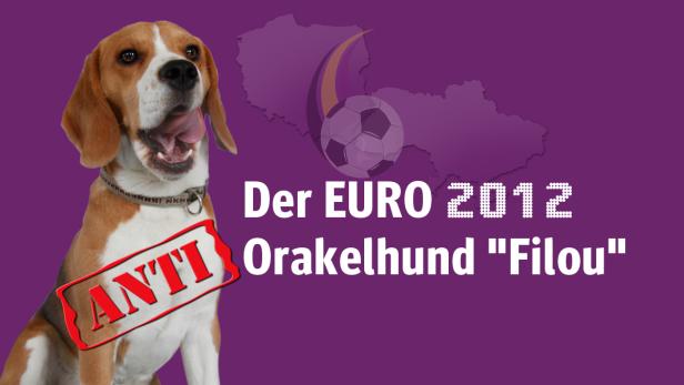 Ein Beagle mit einem „Anti“-Schild vor dem Hintergrund der EURO 2012 Grafik.