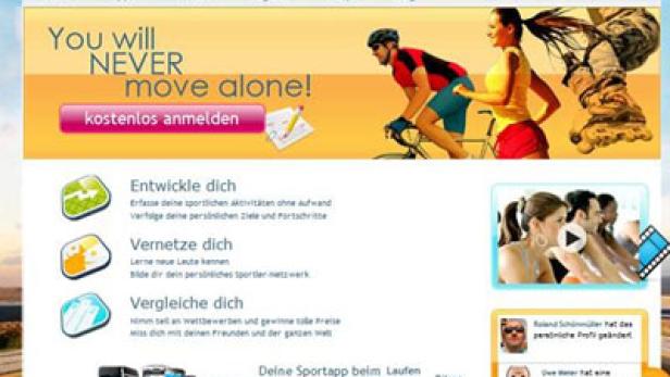 Die Startseite von Runtastic, einem Portal für verschiedene Sportarten.